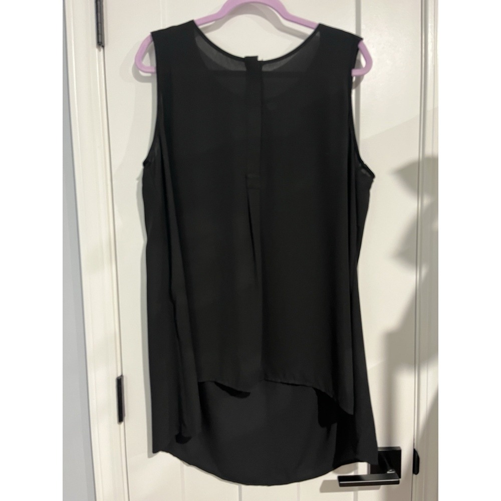 Sleeveless 1/4 Button Blouse Size 2X Black Tacera Hi-Lo Layering Piece Career
